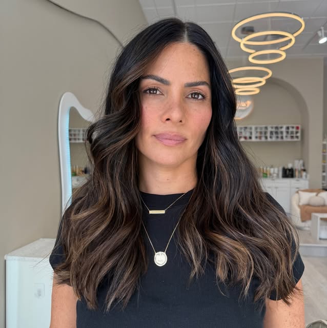 Dark hair with caramel pieces